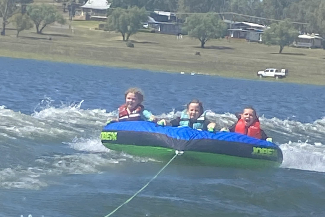 blue towable water tub